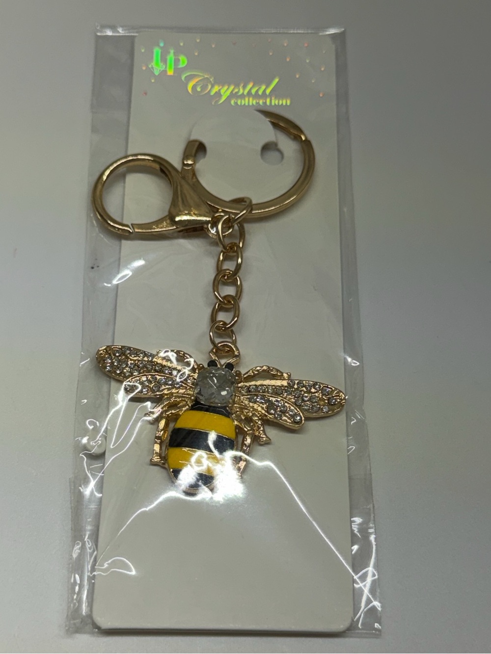 Gold Bee Keychain with Yellow and Black